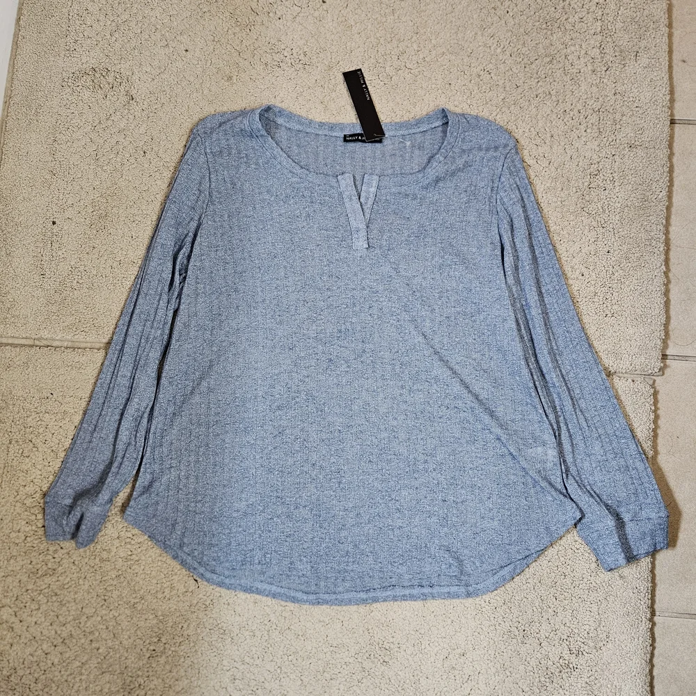 Nally & Millie Ribbed Knit Long Sleeve Top – Blue – Size L/XL NWT - Picture 11 of 11